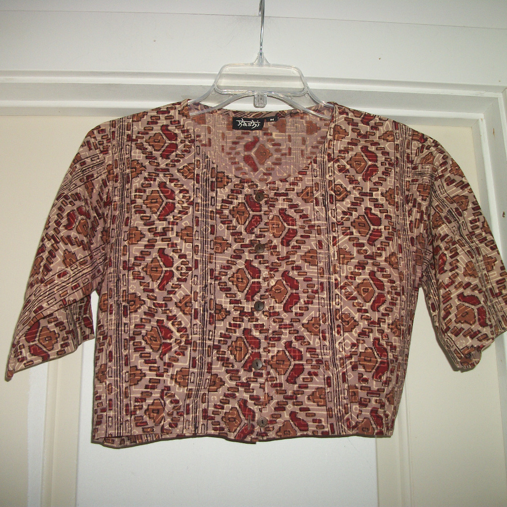 Y2K STYLED EXOTIC BOHO BOLLYWOOD COTTON MIDRIFF BLOUSE M